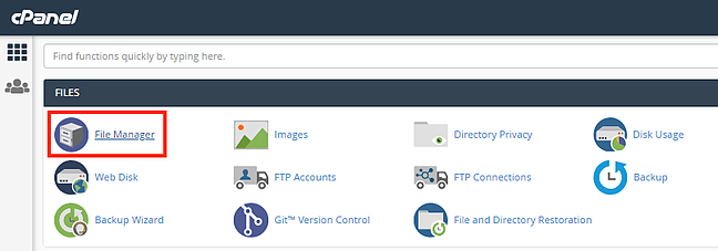 Usuario haciendo clic en el administrador de archivos en cPanel del proveedor de alojamiento de WordPress