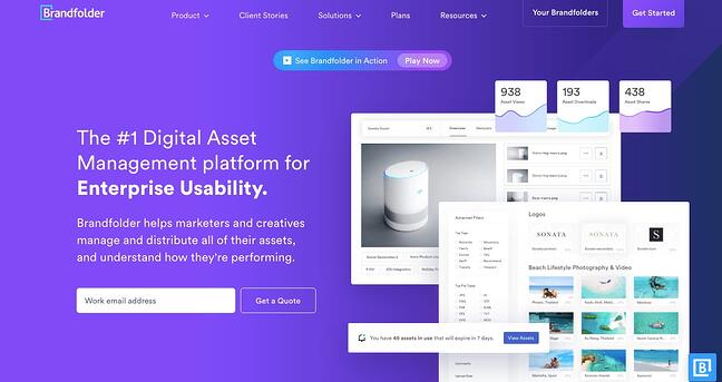 Página de inicio del software de gestión de activos digitales patentado de Brandfolder