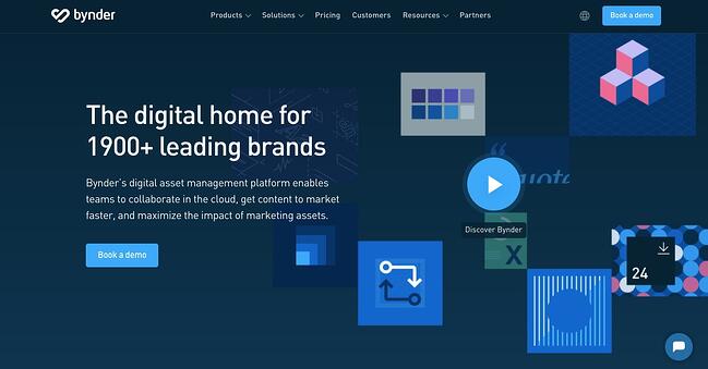 página de destino del software de gestión de activos digitales propiedad de Binder