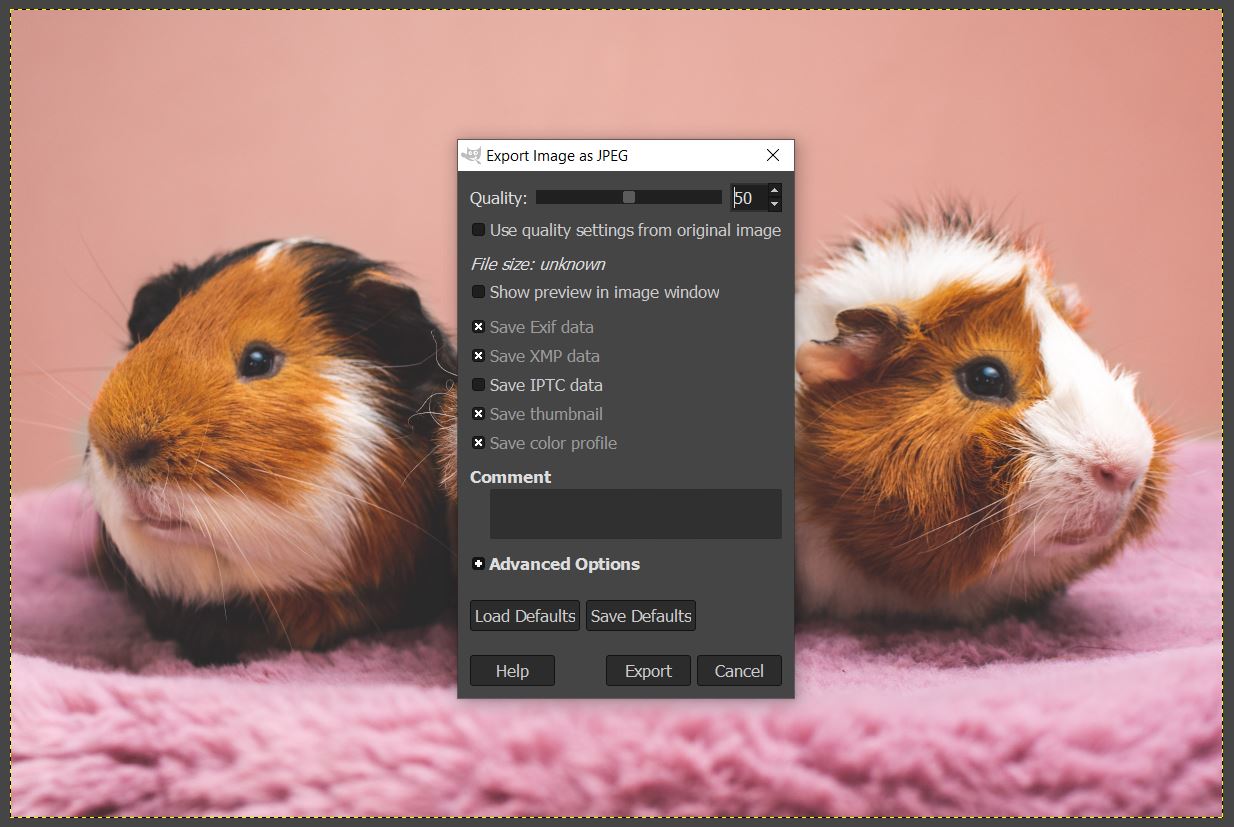 Aplicación de compresión con pérdida en GIMP