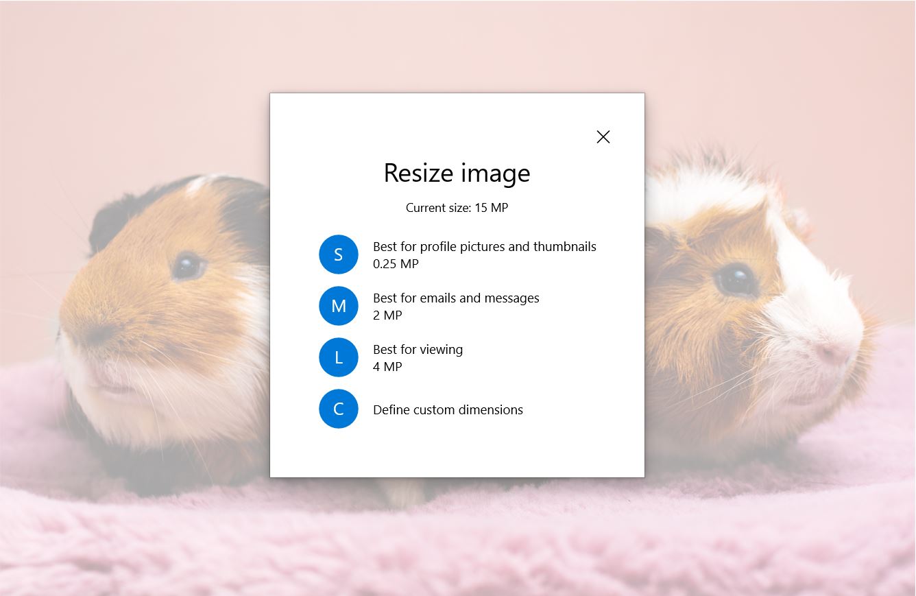 Cambiar el tamaño de las opciones de imagen en Windows