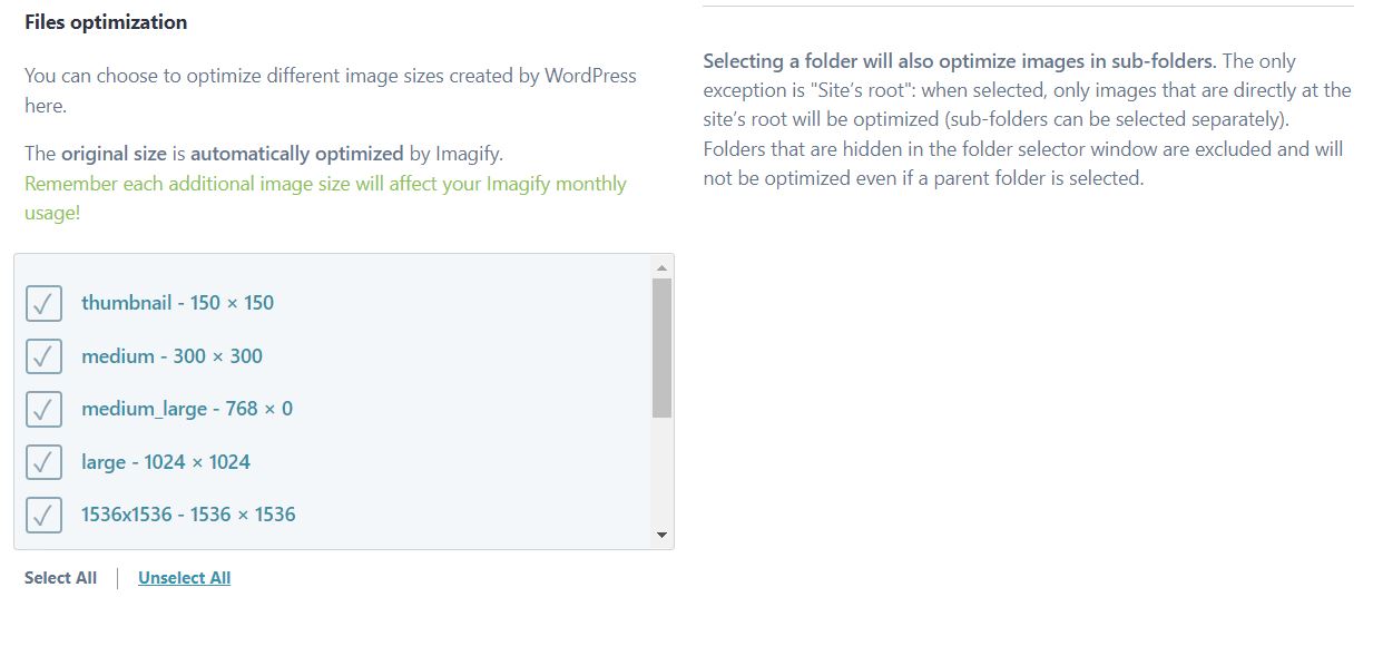 Opciones de compresión en Imagify