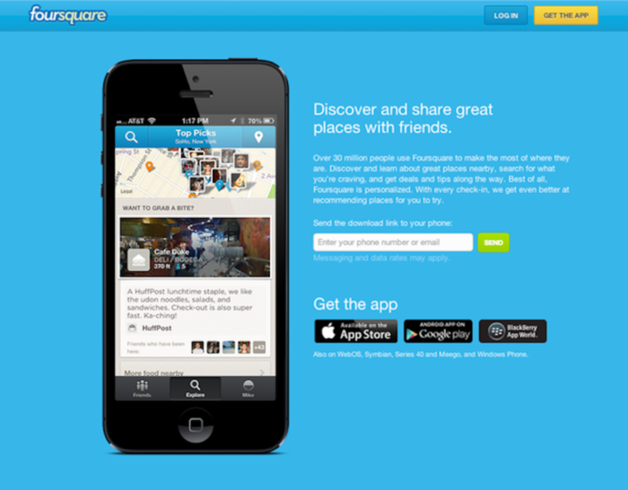 Foursquare: enlaces a una tienda o mercado de aplicaciones móviles