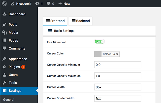 Configuración del complemento Nicescrollr para crear un botón para volver al principio para su sitio de WordPress
