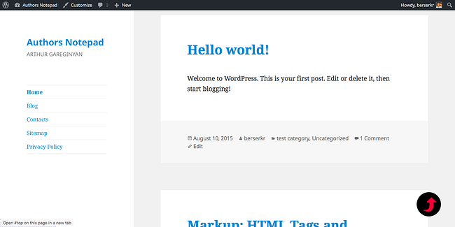 Demostración simple del complemento Scroll to Top Button para WordPress