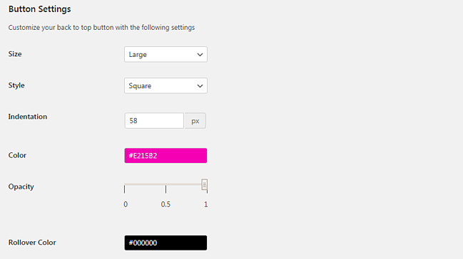 Dame la configuración del complemento de Scotty para el botón de volver arriba para WordPress