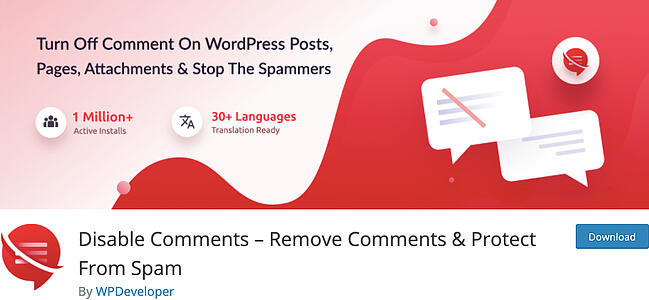 Página de lista de complementos antispam Deshabilitar comentarios para WordPress