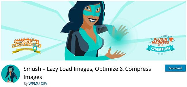página de descarga del complemento para el complemento smush de carga diferida de wordpress