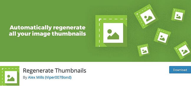 Página que enumera el complemento Regenerar miniaturas para WordPress