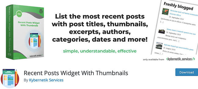 Página de lista de widgets de publicaciones recientes con complemento de miniaturas para WordPress