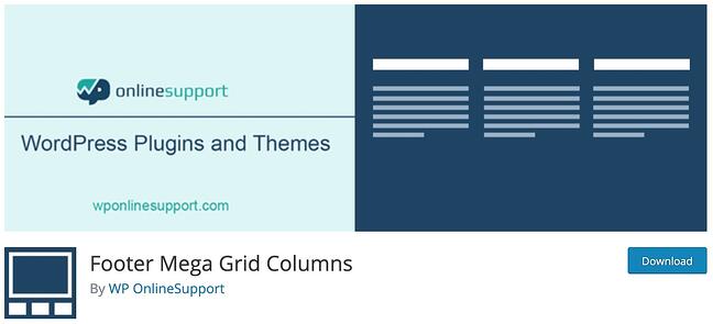 Página de producto del complemento de pie de página de WordPress de Mega Grid Columns de pie de página