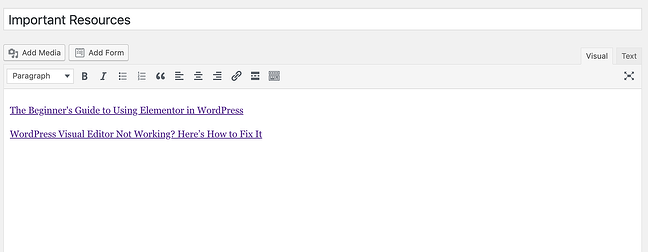 editor visual para agregar un widget a su sitio de WordPress