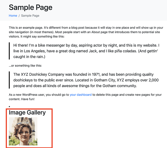 ejemplo de agregar un widget a un sitio web de WordPress