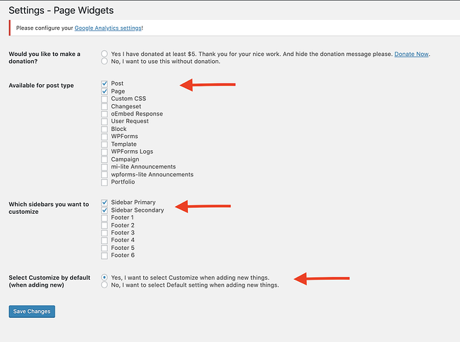 widgets de la página de configuración para agregar un widget a su página de WordPress