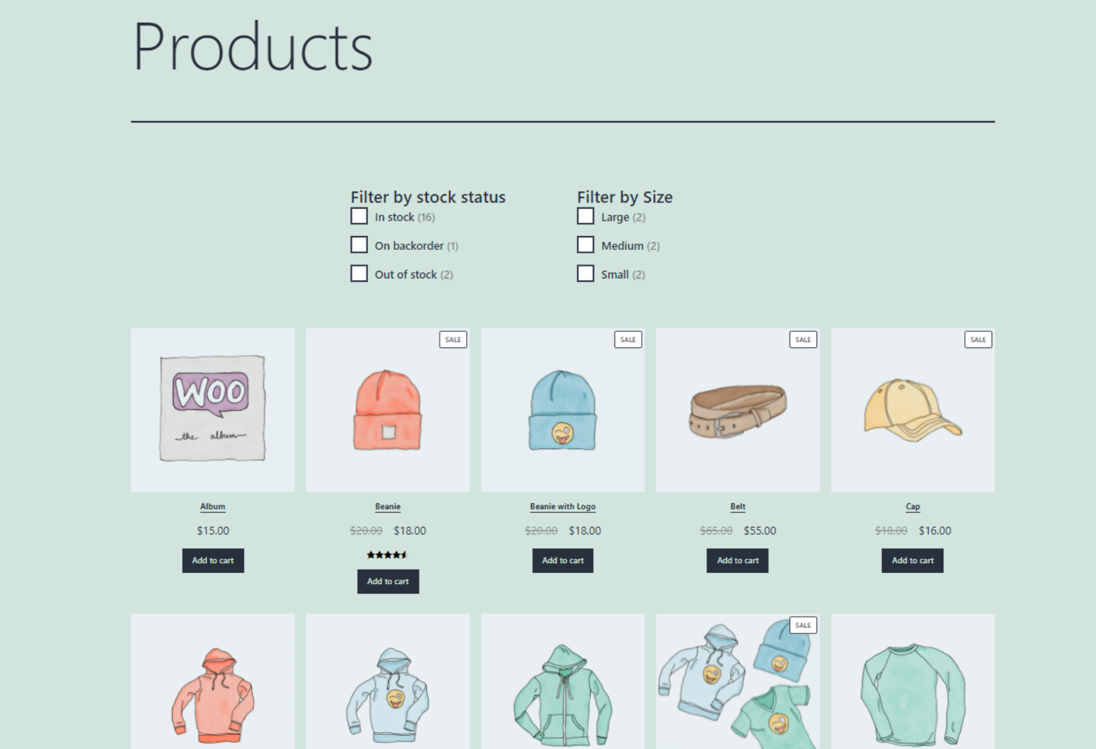 Filtros de productos de WooCommerce.