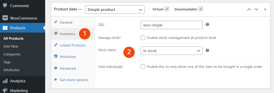 Cambio de inventario de productos de WooCommerce.