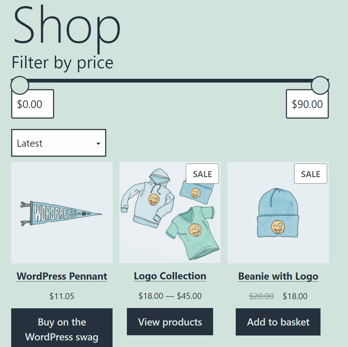 Bloque Filtrar productos por precio en acción