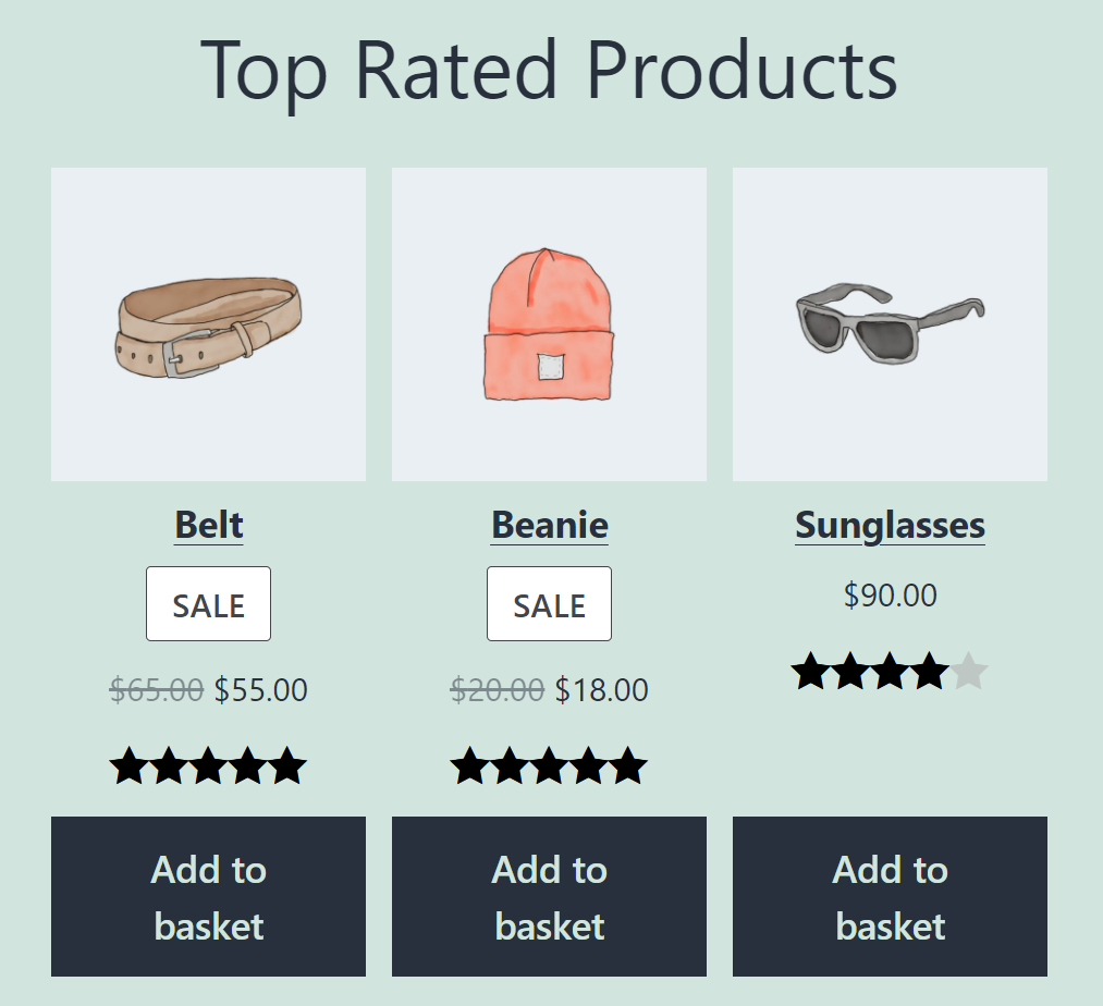 Productos de bloque de WooCommerce mejor calificados