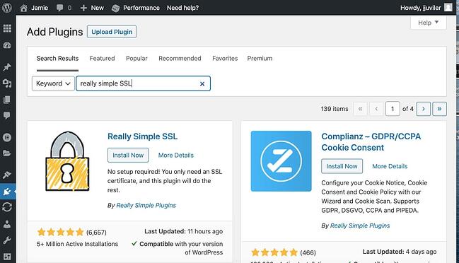 Instale y active el complemento Really Simple SSL en su panel de WordPress