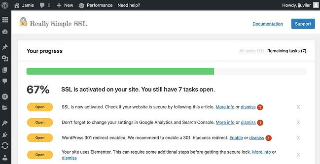 Tareas restantes del complemento SSL Really Simple para completar el proceso de aplicación de HTTPs en WordPress