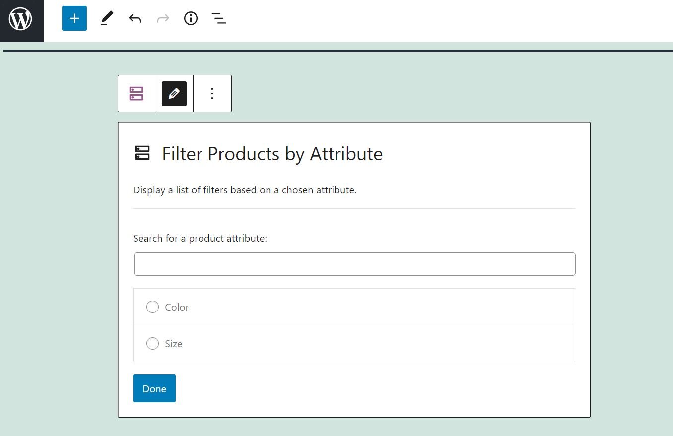 Selección de atributos en bloques Filtrar productos por atributo de WooCommerce