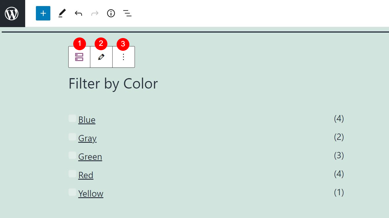 Barra de herramientas para filtrar productos por bloque de atributos