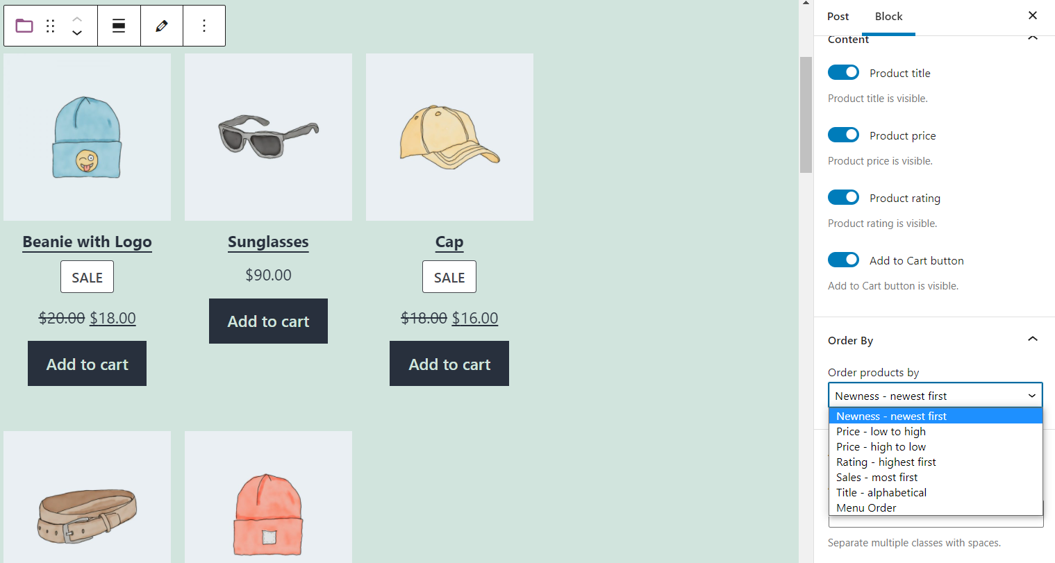 Cómo pedir productos en el bloque Productos por categoría.