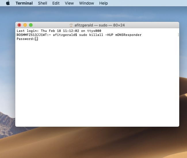 Escriba un comando en Terminal para vaciar DNS en Mac OS X 10.11-10.15 para resolver el error de DNS