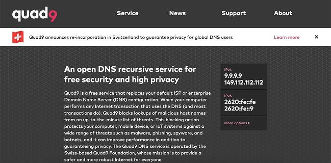 página que enumera uno de los mejores servidores Quad9 DNS