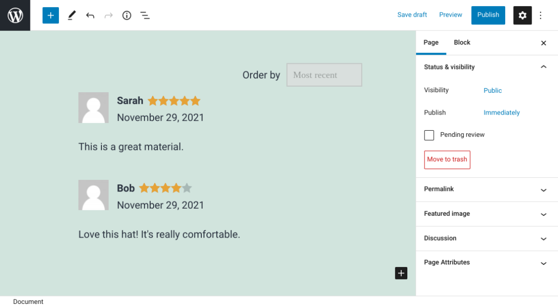 Opiniones de clientes sobre el producto en WooCommerce.