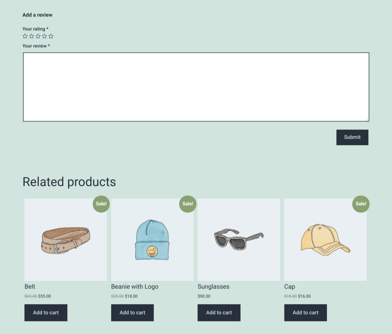 Sección de reseñas de productos en la tienda WooCommerce.