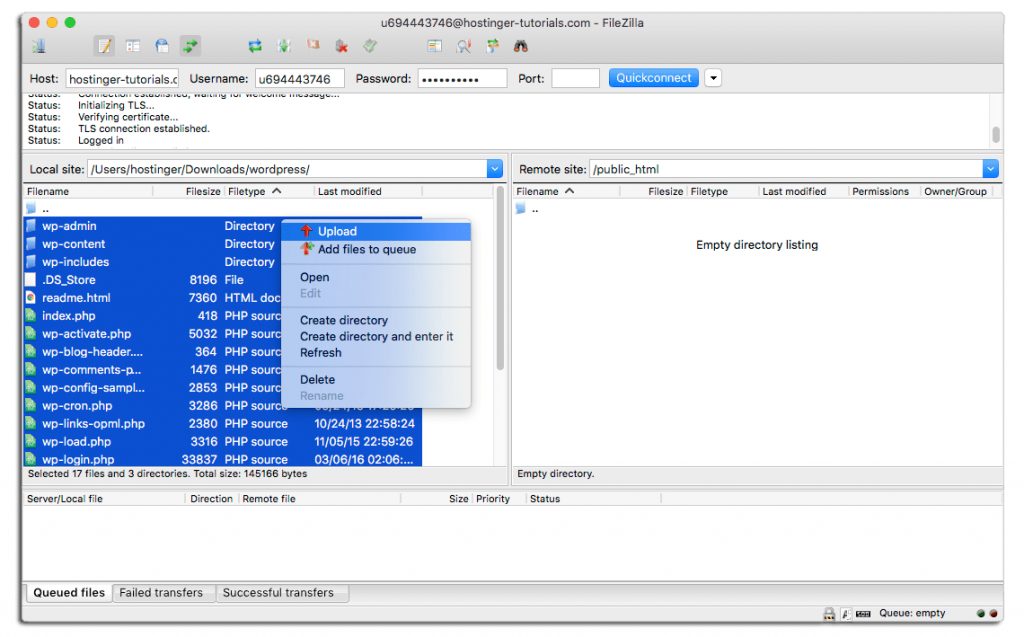 envíe su WordPress manualmente