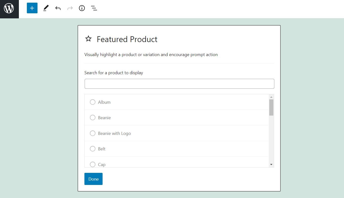 Selección del producto destacado en el bloque