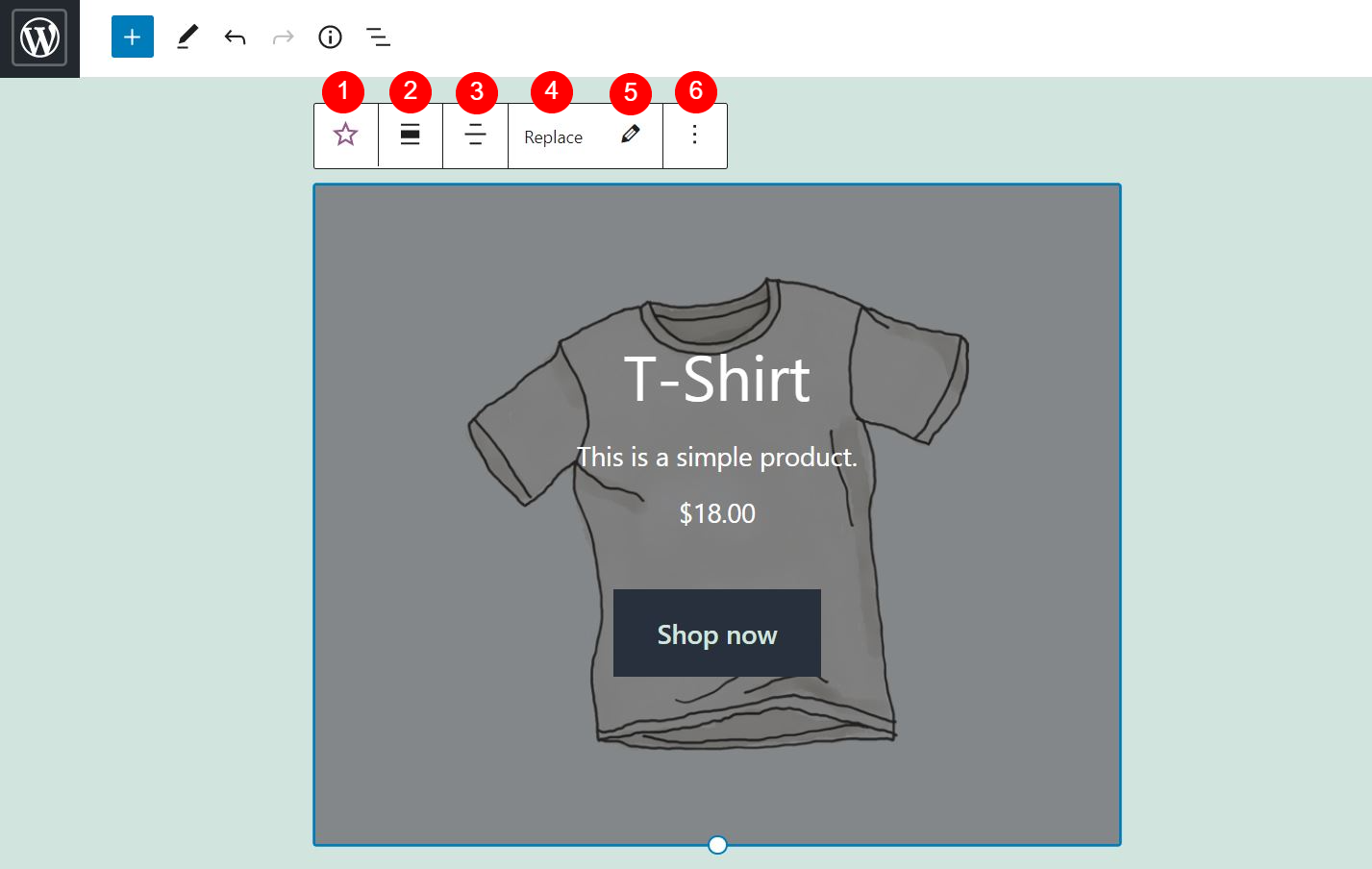 Configuración recomendada de la barra de herramientas del bloque de productos