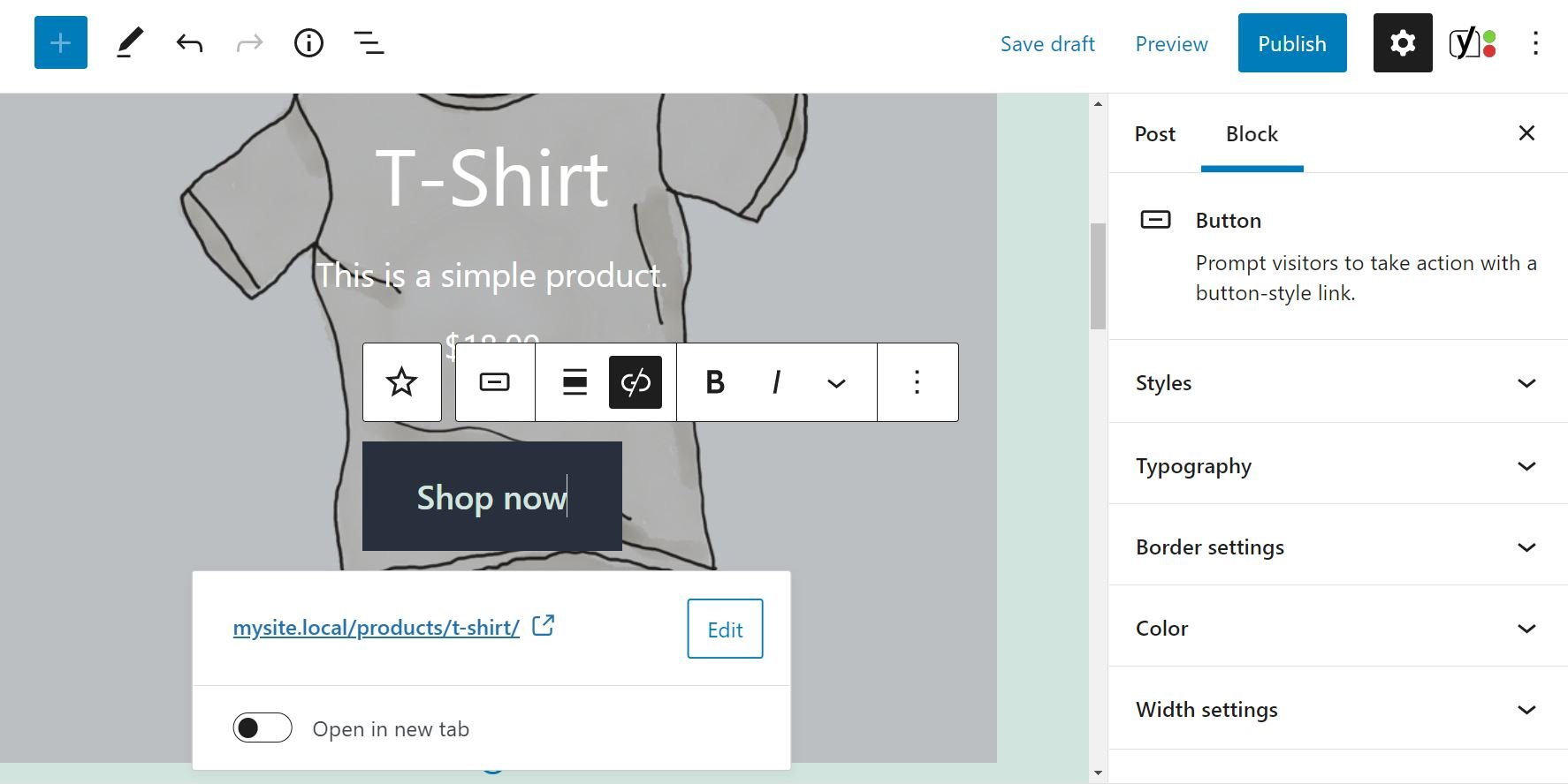 Configuración del botón CTA en el bloque Producto recomendado
