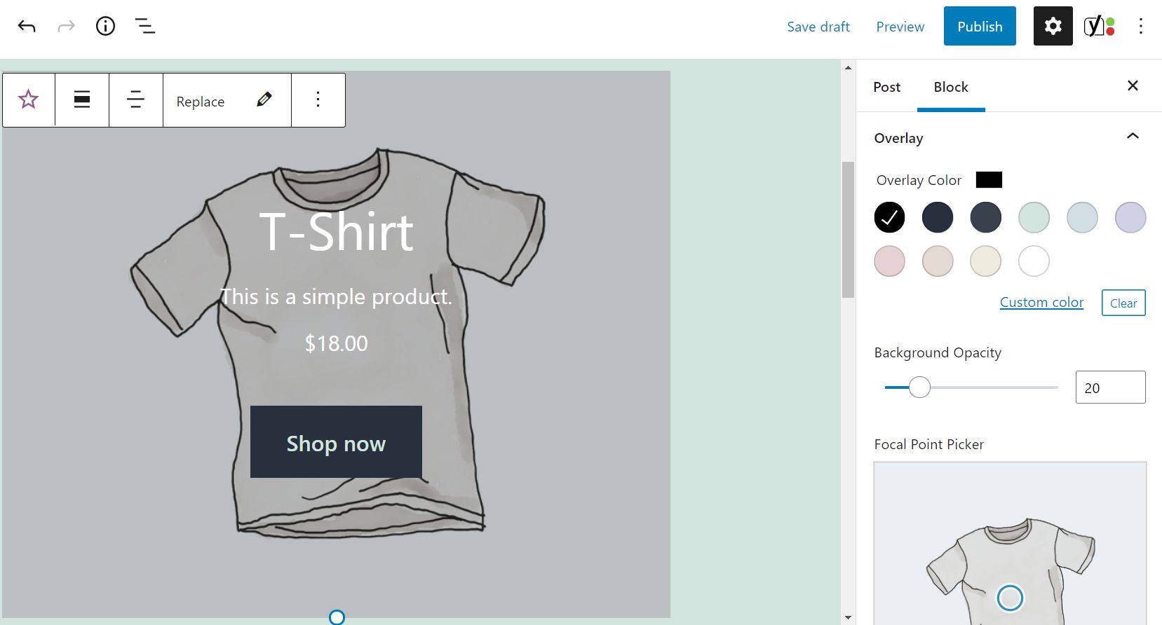 Personaliza el color de superposición en el bloque de Productos destacados