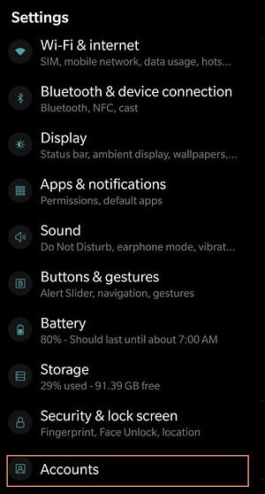 Configuración de una cuenta de Google en Android para importar contactos