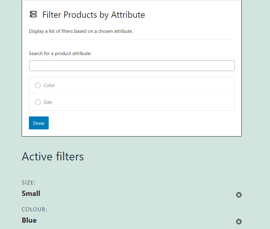 Elegir filtros de productos y administrar filtros activos en WordPress