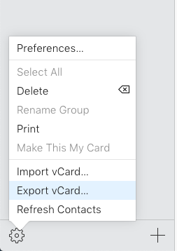 Elegir una opción del menú de iCloud para exportar contactos a Outlook