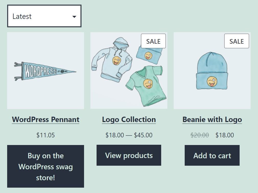 Vista previa del bloque Todos los productos