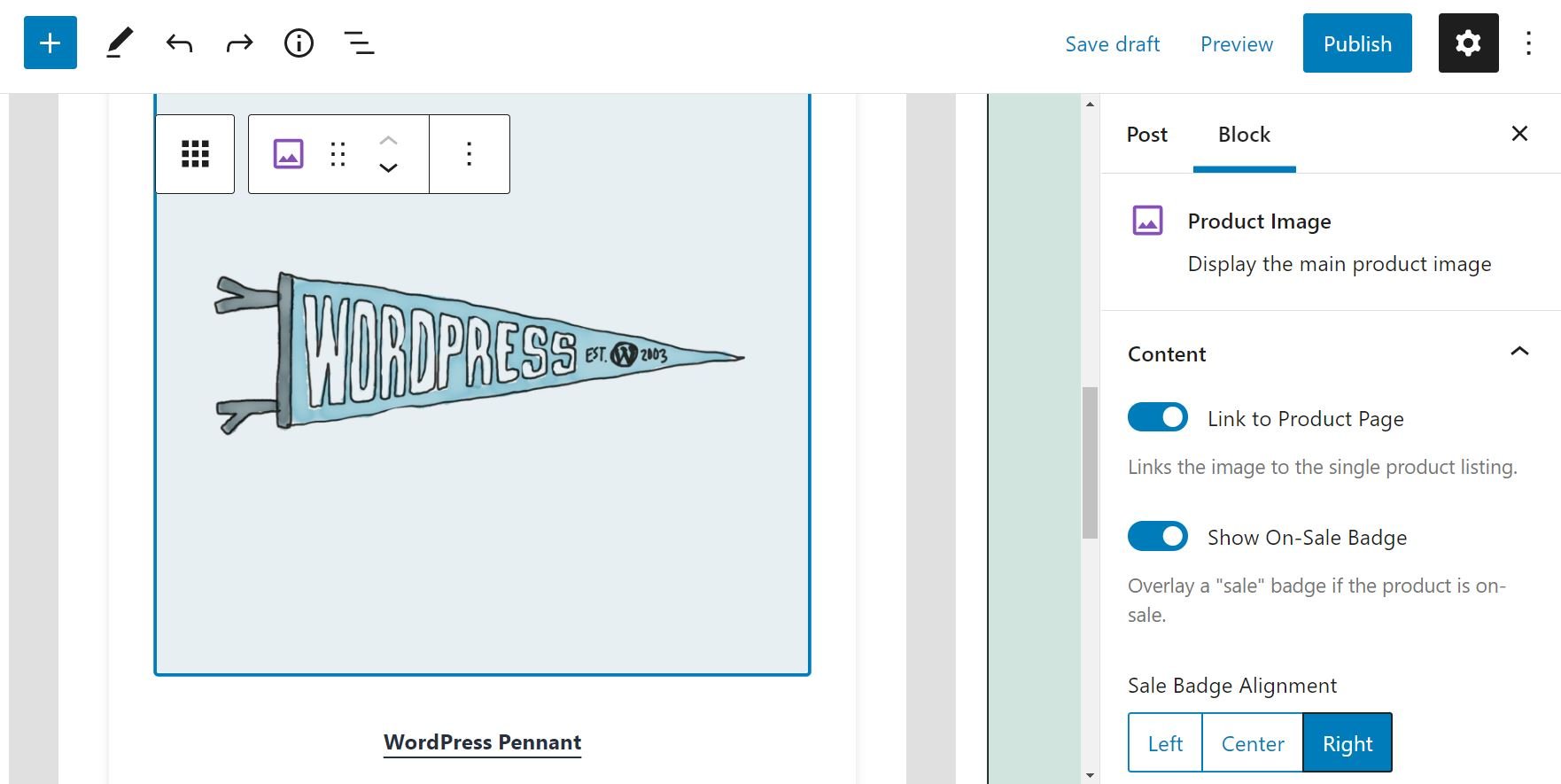 Edición de la imagen del producto en el bloque Todos los productos