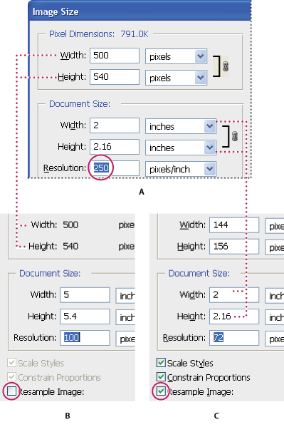 ajuste de la resolución en la función de tamaño de imagen de Adobe Photoshop