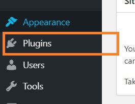 sección de complementos en el menú en el lado izquierdo de wordpress