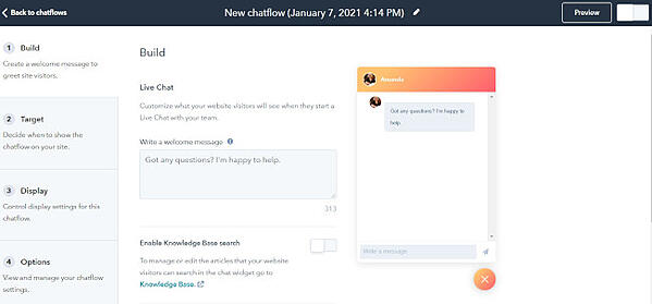 crear un flujo de chat usando hubspot