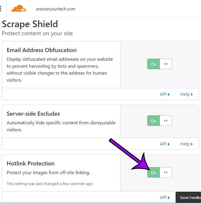 Habilite la función de protección de hotlink en la aplicación Scrape Shielf Cloudflare CDN