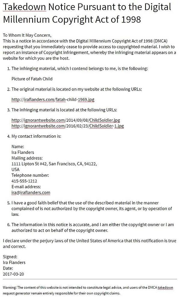 Un ejemplo de una notificación de DMCA que puede enviar a un sitio que vincula una imagen o un archivo a su sitio