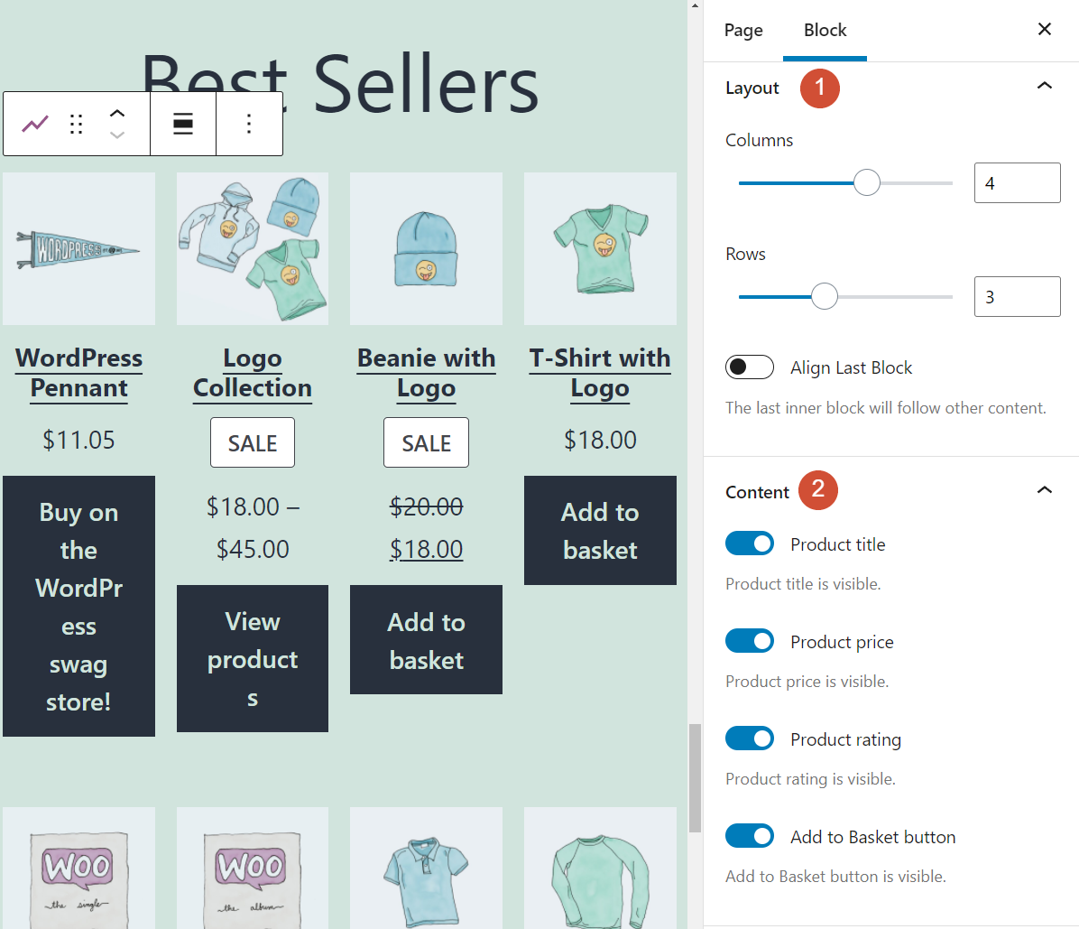 Configuración del bloque de productos más vendidos de WooCommerce