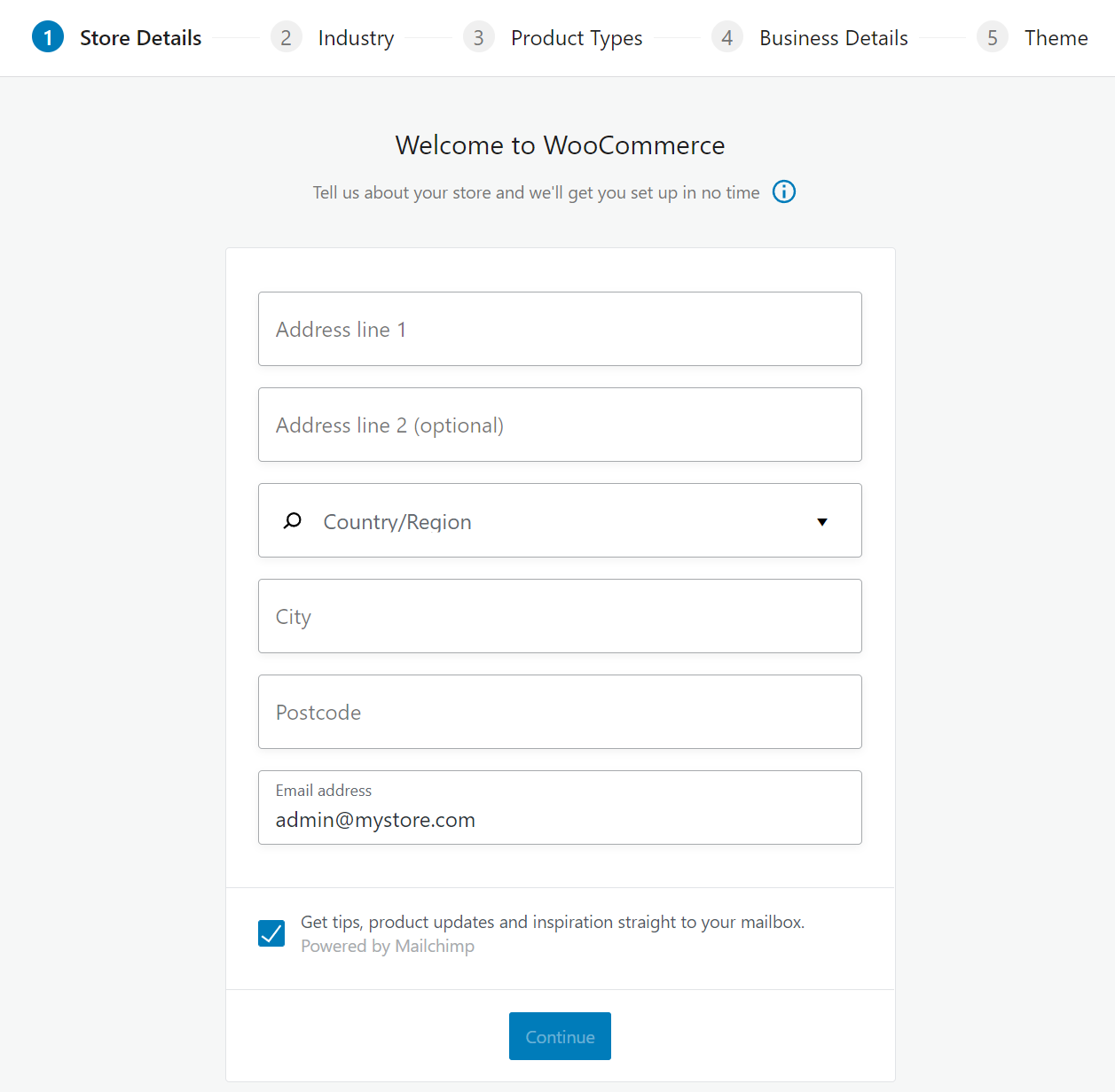 Configuración de detalles de la tienda WooCommerce