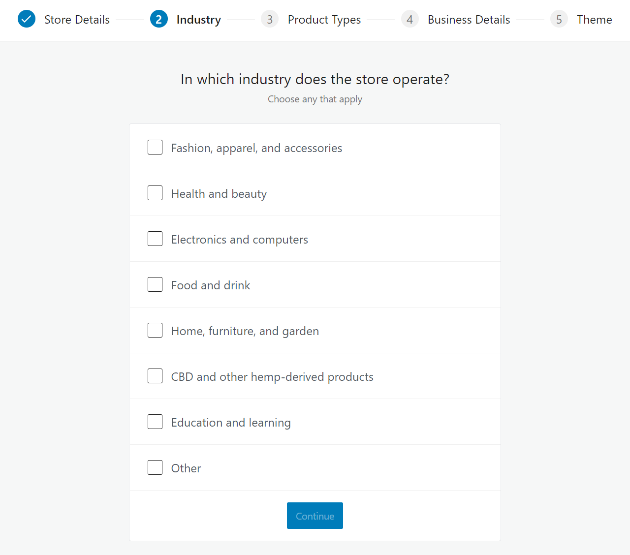 Configuración de la industria de la tienda WooCommerce
