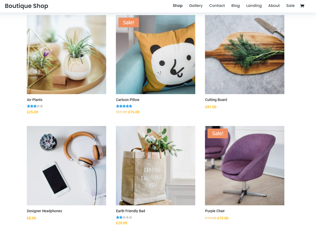 Un ejemplo de una boutique Divi